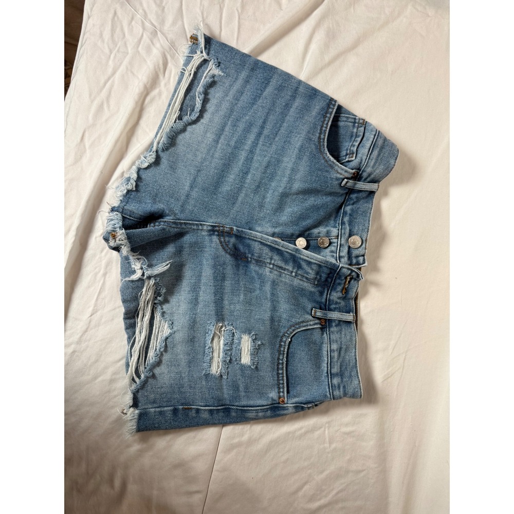 PacSun High Rise Distressed Denim Shorts Medium Wash Button Fly Size 27